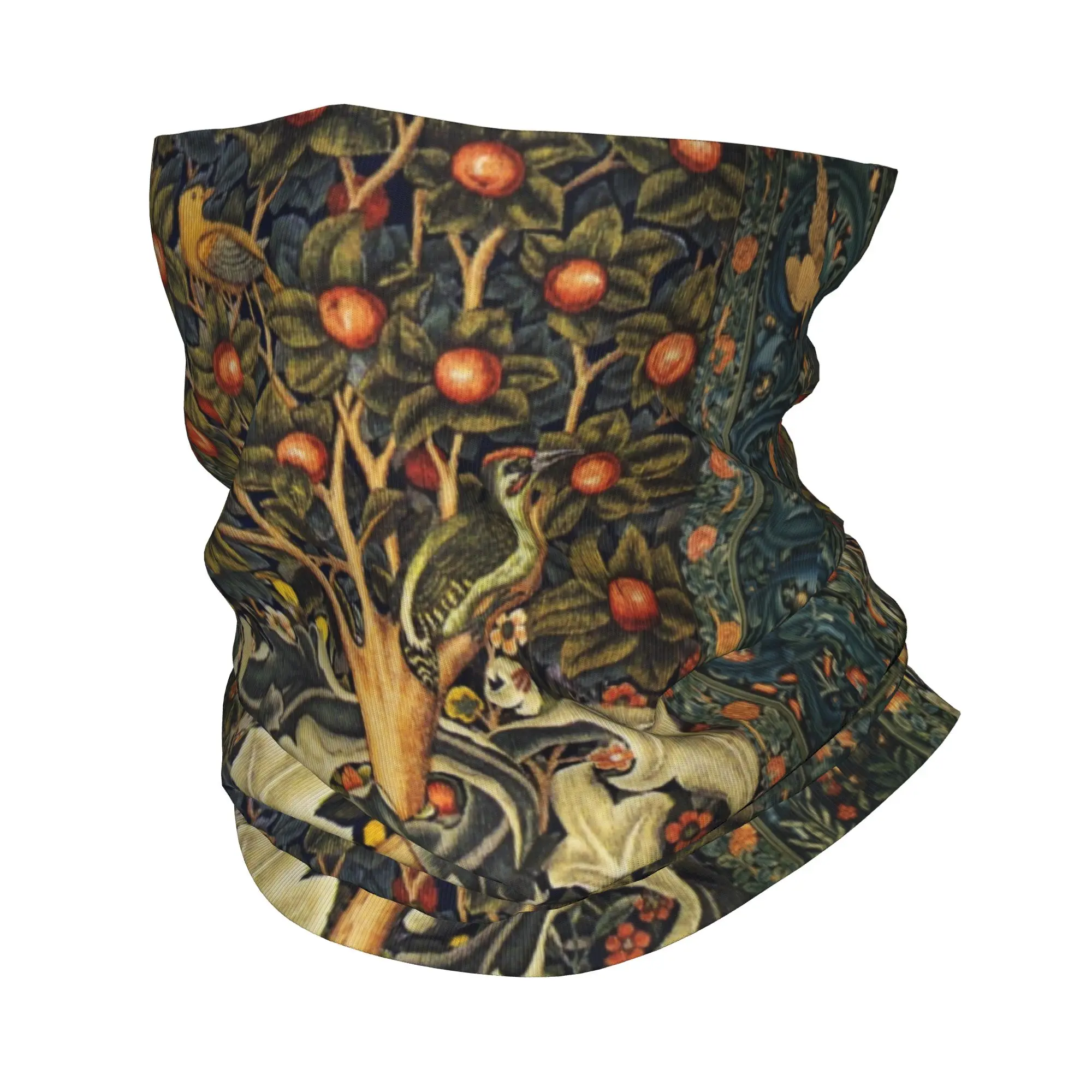 William Morris Woodpecker In Fruit Tree Headband Neck Warmer Hiking Running Tube Scarf Birds Rabbits Floral Face Bandana Gaiter