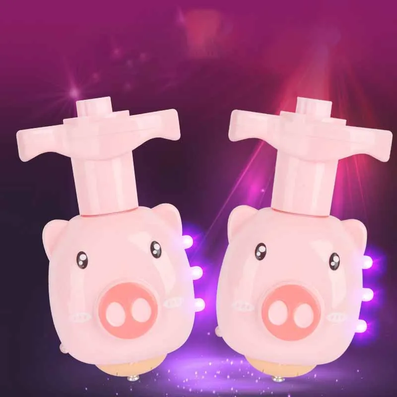 Children's Cartoon Cute Little Pig Press Rotating Gyro Toys With Music Light Decompression Pig Gyro Light-emitting Toy Best Gift