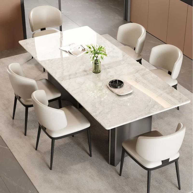 

Light luxury marble dining table, modern minimalist rectangular home dining table and chair set for small spaces