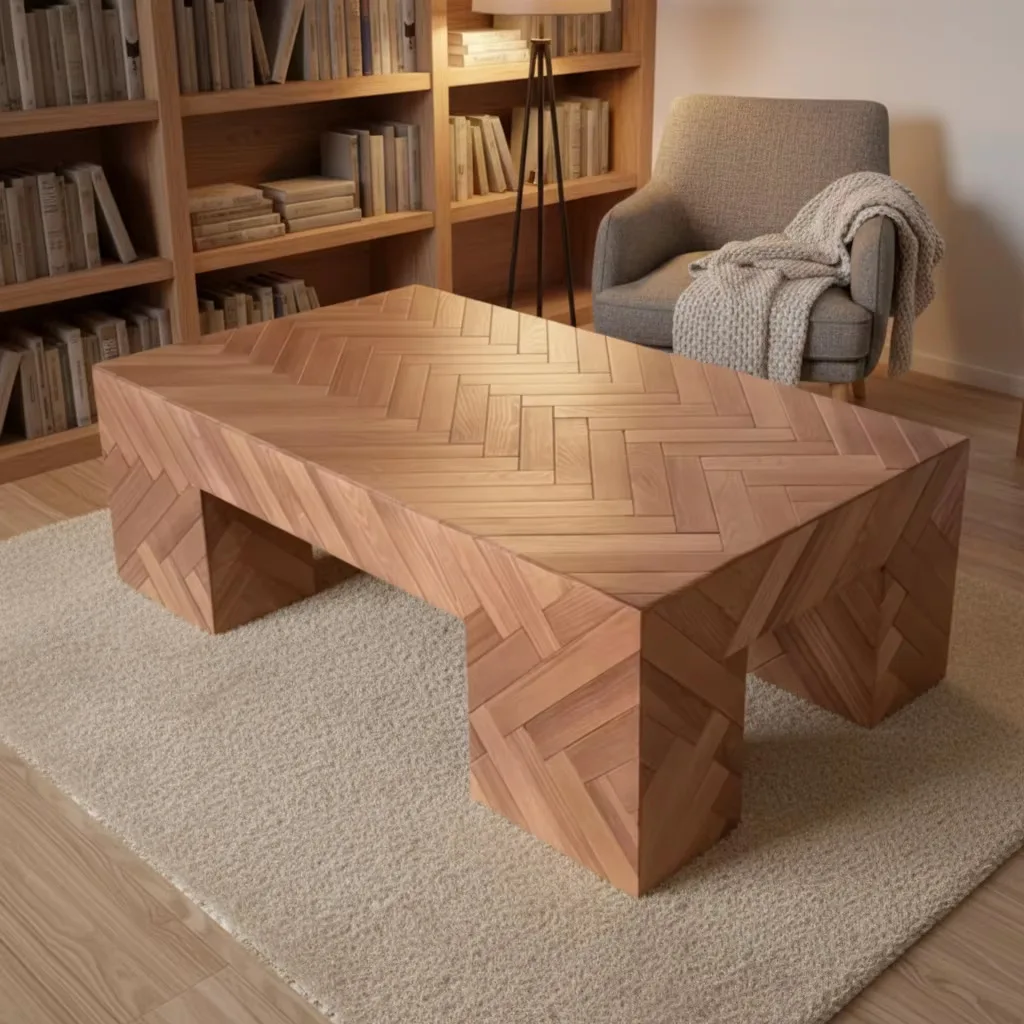 Modern Nordic dining table, solid wood material art wood grain splicing process natural texture leisure hotel coffee table