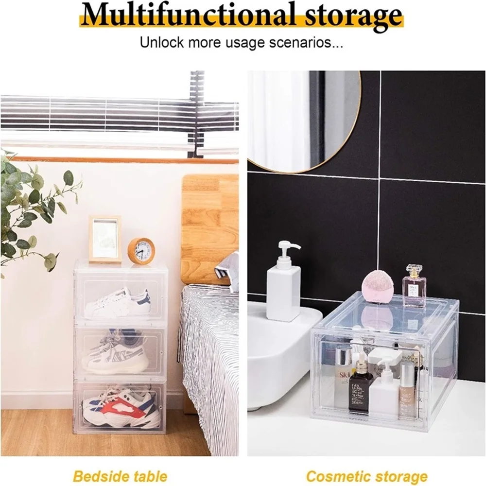 6 Pack Large Plastic Shoe Storage Boxes Stackable Magnetic Door Dustproof Organizer for Men/Women Sports Shoes up to Size 13 image 4