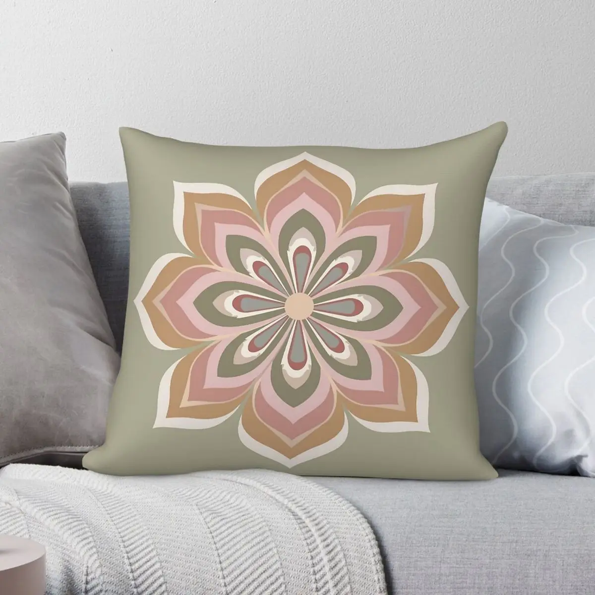 Calm Pastel Mandala Square Pillowcase Polyester Linen Velvet Pattern Zip Decor Throw Pillow Case Sofa Seater Cushion Cover