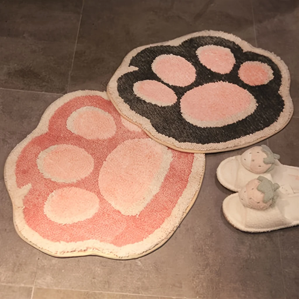 1 Cute Cat Paw Shaped Bath Mat, Bedroom Bedside Blanket, Soft, Non Slip, Absorbent Ultra-fine Fiber Bathroom Carpet