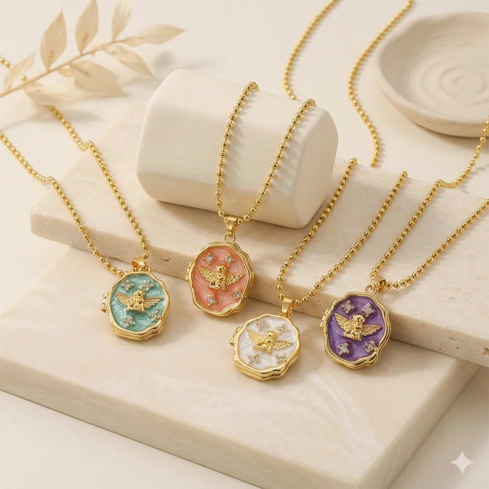1pc Brass Necklace Ball Chain Can Open Picture Photo Frame Locket Retro Oval Angel Multicolor Enamel Pendant Necklace Jewelry