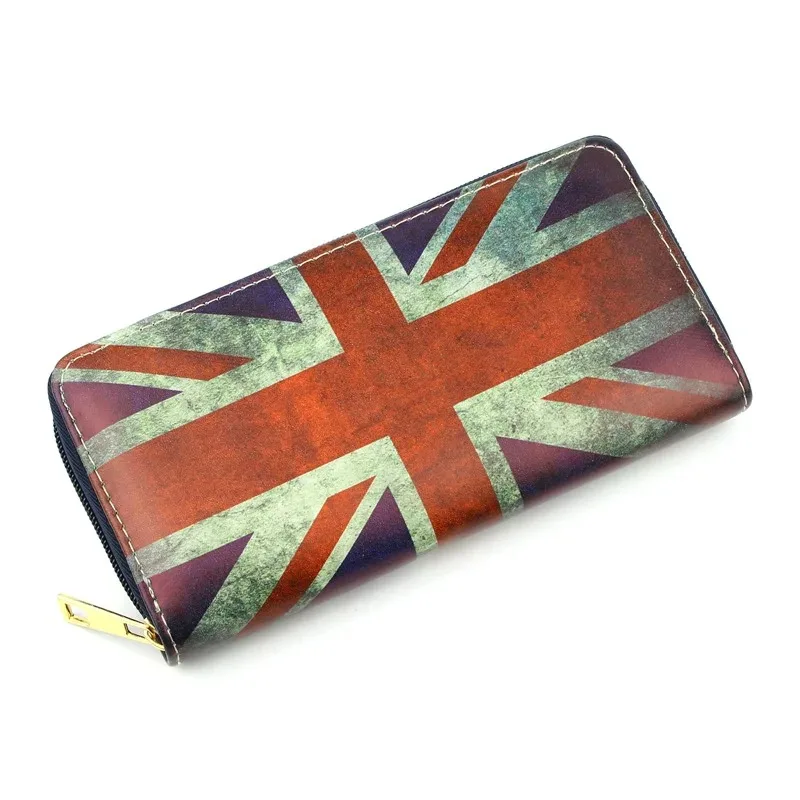النساء محافظ سيدة المحافظ ريترو المملكة المتحدة العلم نمط أكياس المال الفتيات حقيبة يد محفظة نسائية للعملات المعدنية طويلة مخلب المحفظة بطاقات الهوية حامل بورس أكياس