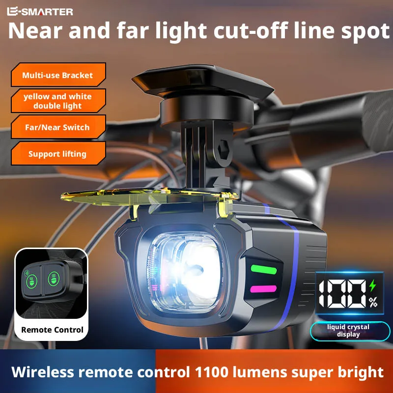 Mountain Road Bike Front Light Large Lumens Smart Remote Cycling Lamp Hanging Line Intelligent Control Bicycle Headlight