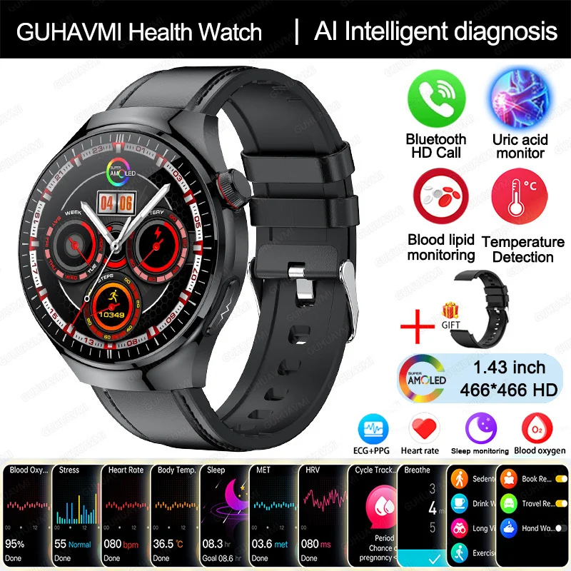 2025 Nieuwe slimme horloge van verpleegkwaliteit Bloedzuurstof Bloedlipide Urinezuur ECG + PPG Lichaamstemperatuur Bluetooth Oproep Gezondheid Smartwatch