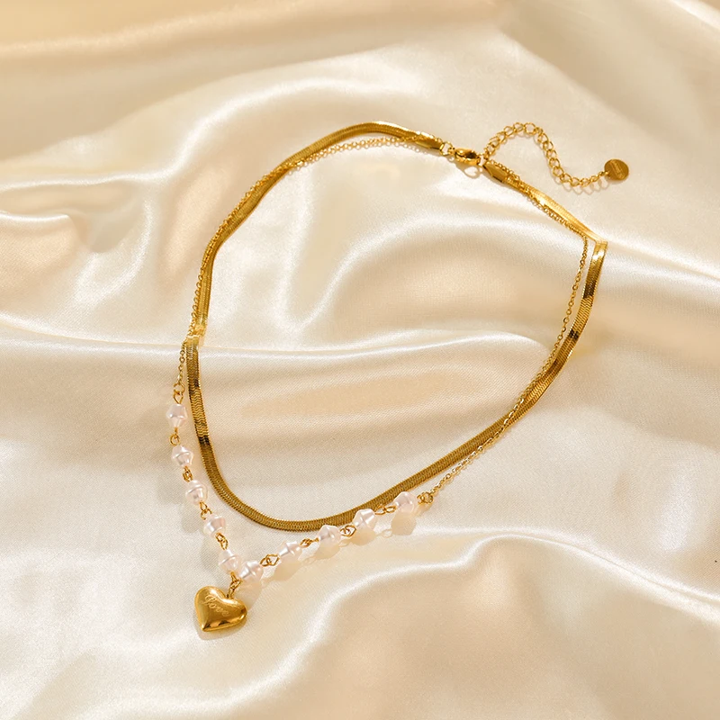 GANEMLY 316L Stainless Steel Butterfly Heart Pearl Necklace For Women Trendy New Neck Chain Waterproof Jewelry Party Gift Collar - Image 6