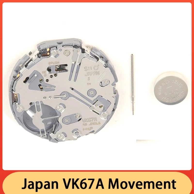 Accessoires de mouvement de montre à quartz d'origine japonaise avec batterie, 6 aiguilles, date à 3, 6, 9/12 petites secondes, VK67, VK67A