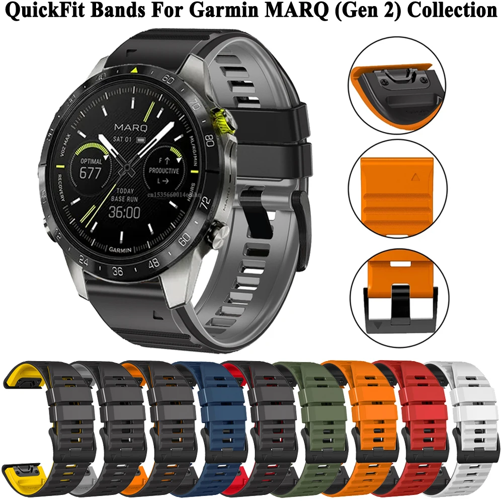 Quickfit 22/26mm Silicone Strap Band For Garmin MARQ Athlete（Gen 2）Adventurer Golfer Captain Aviator Epix Gen 2 Bracelet