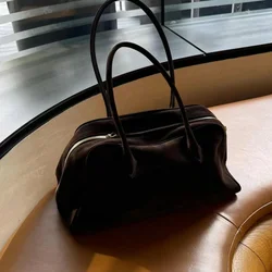 Pillow bag2024New Bowling Bag Genuine Leather One Shoulder Underarm Women Bag Suede Matte Leather Bags Women