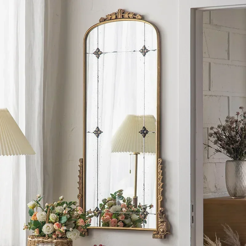 French metal old decorative wall full-body mirror retro hotel model room carved dressing mirror