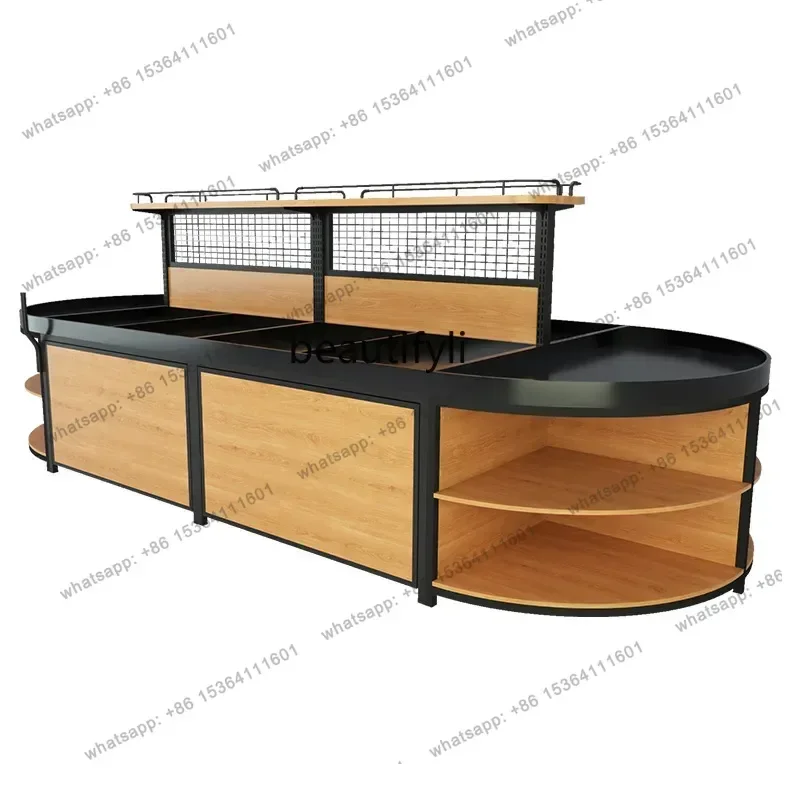 yj9 Supermarket vegetables and fruits fresh shelves steel and wood combined with vegetables, snacks and fruits Nakajima shelves