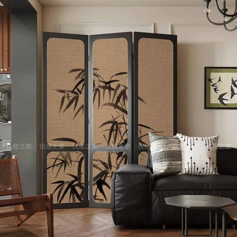 

Chinese bamboo screen folding mobile home front door living room sofa background wall partition tea room retro folding screen