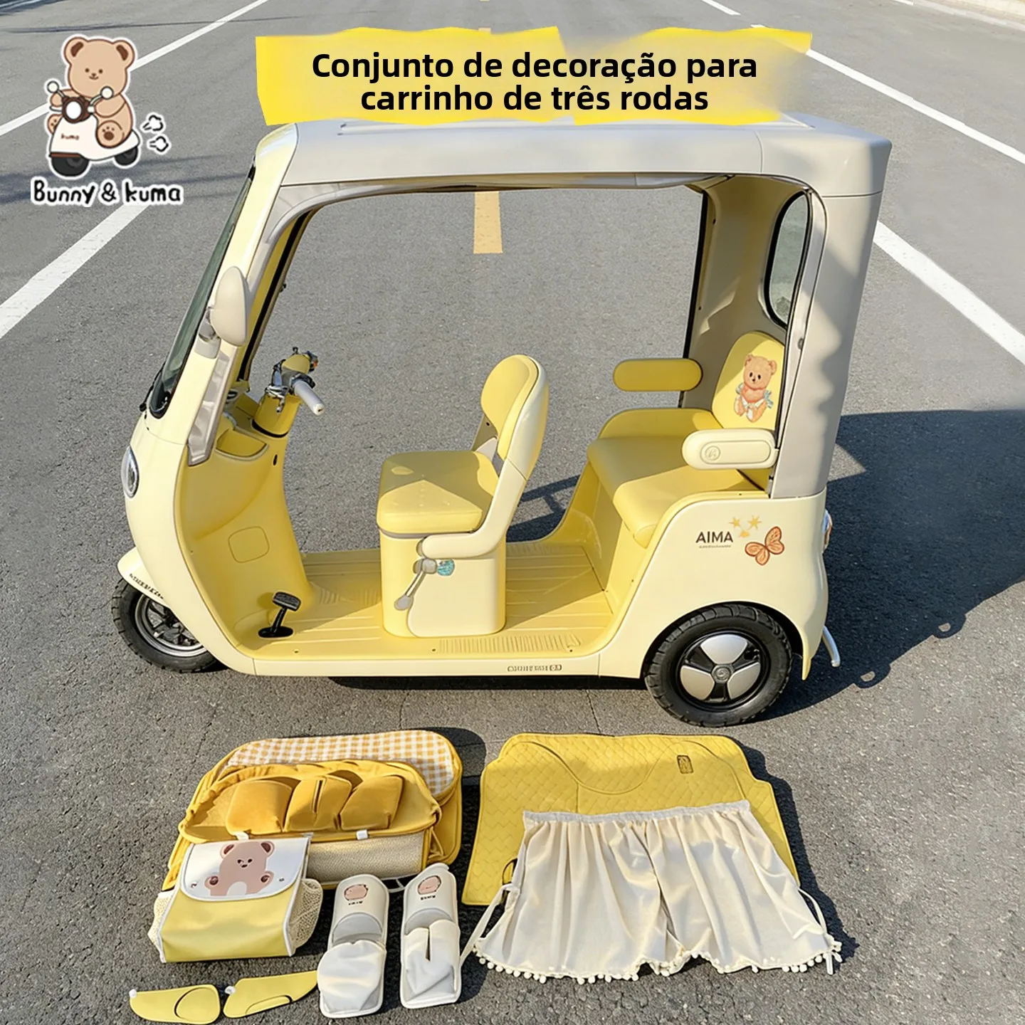 Almofada Decorativa para Assento de Triciclo Elétrico, Tapete para os Pés, Cortina e Pequenos Acessórios Compatíveis com Ai M...
