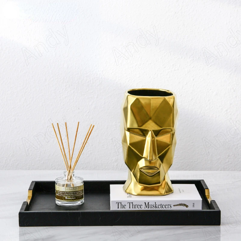 

Gold Plated Ceramic Vase Face Abstraction Decor Living Room Flower Vases Modern Art Desktop Ornaments European Home Decoration