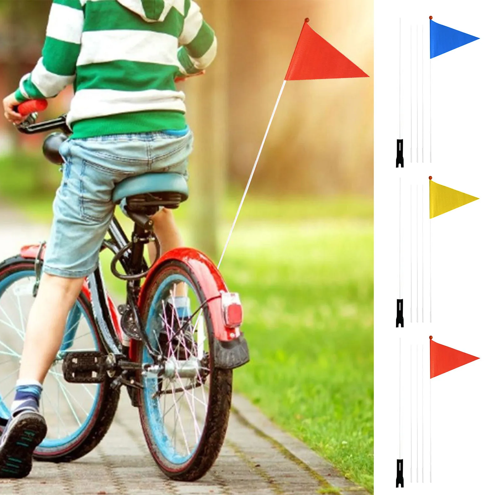 Bike Safety Flag Waterproof Bicycle Flag With Glass Fiber Poles 2.2m Bicycle Rear Decorative Flag For Electric Car Golf Cart