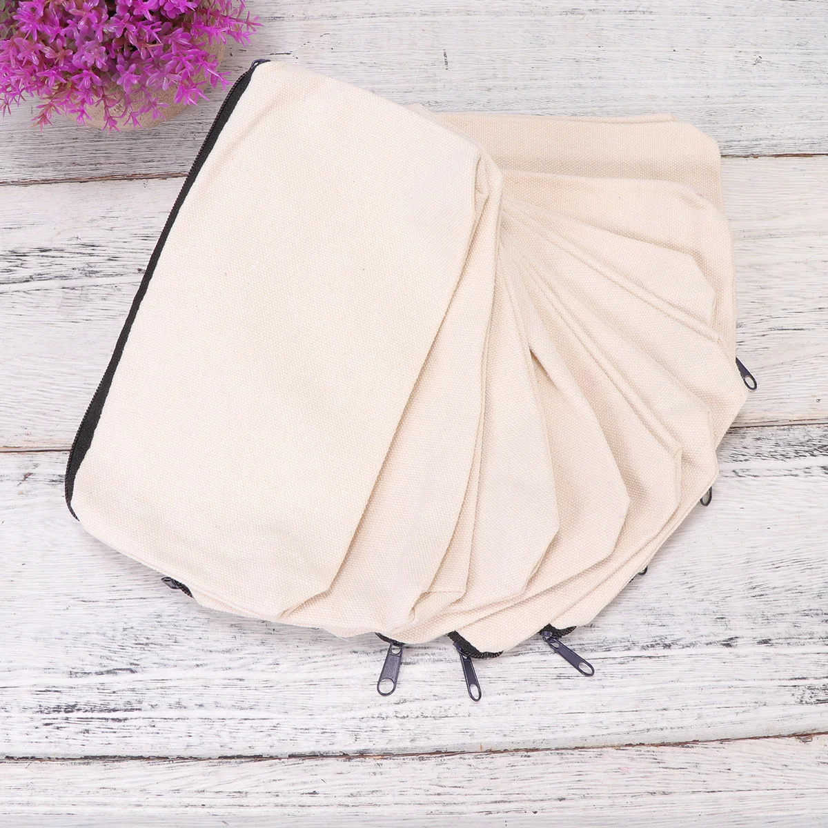 

10Pcs Multifunction Pencil Bag Beige Canvas Zipper Pouch Large Capacity School Office Supplies Pen Case Coin Purse