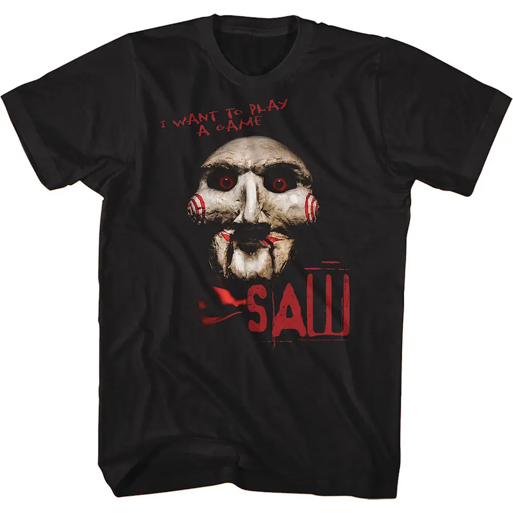 

Saw Jigsaw T-shirt Vintage 90s Horror Movie Black Cotton Tee