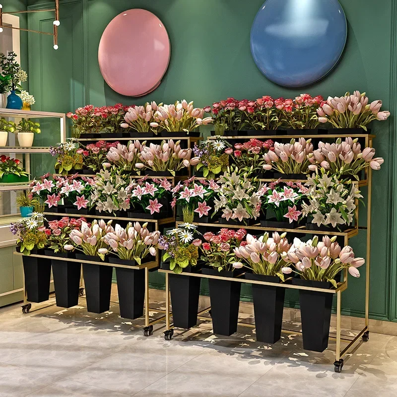 Nordic Movable Iron Flower Stand with Ladder Multi-Layer Stall Display for Buckets & Planters