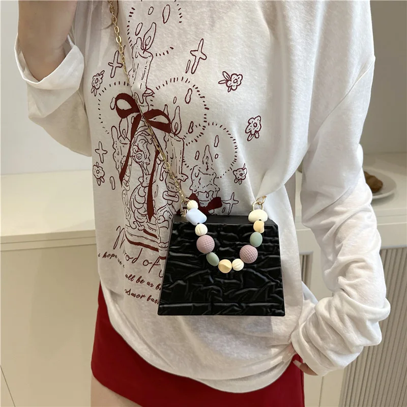 حقيبة أكريليك، حقيبة كتف نسائية عصرية متصدعة على الجليد، حقيبة يد صغيرة معطرة بخرز الرياح #3