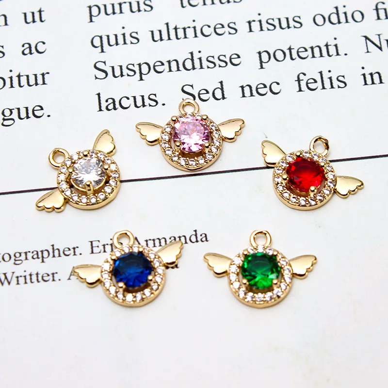 6pcs Diy Jewelry Accessories Copper Micro-set Zircon Angel Multicolor Earring Pendant Necklace Bracelet Material Handmade Charms