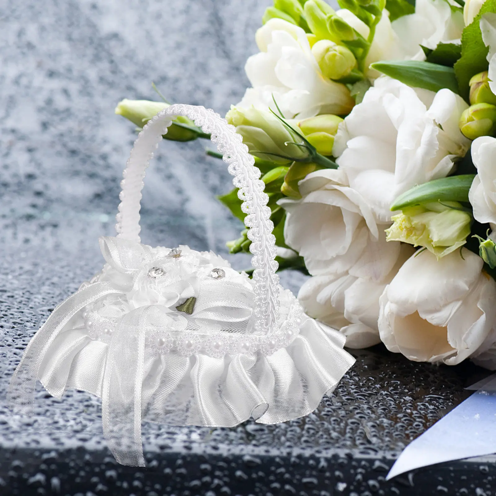 Mini Lace Ring Pillow Heart Shape Wedding Ring Holder Handle Engagement Ceremony Display Bridal Cushion Romantic Decor Gift Box