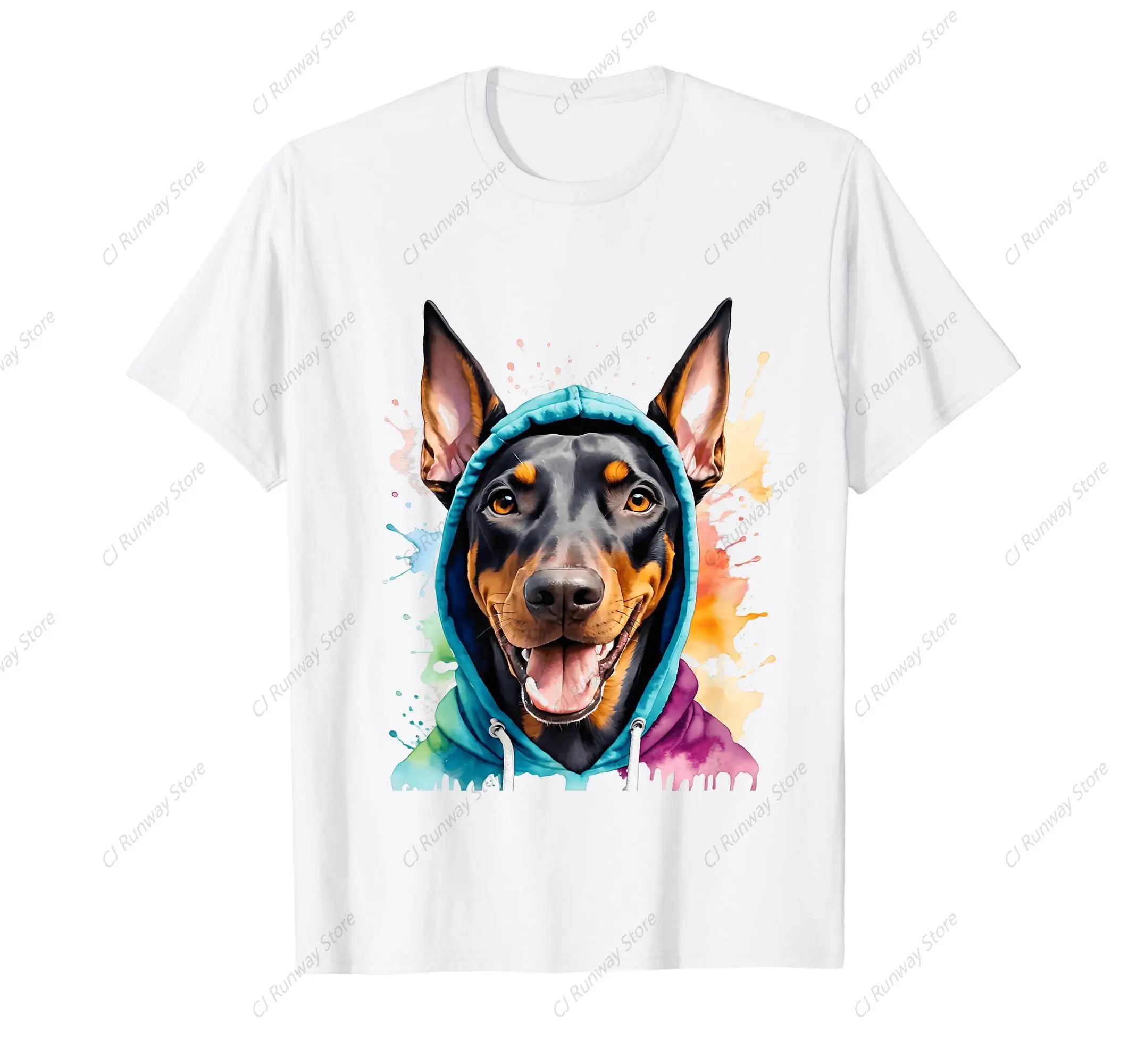 Doberman Hoodie Dog Colorful Funny Animal Art Print Graphic T-Shirt Print Men T-Shirts Street Funny Short Sleeves Loose Oversize