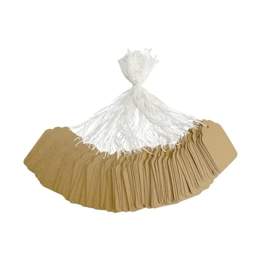 

500 шт. крафтовых ценников с веревкой, бумажные бирки для маркировки, этикетки для праздничных поделок и рукоделия, 1,38 × 0,87 дюйма, коричневые