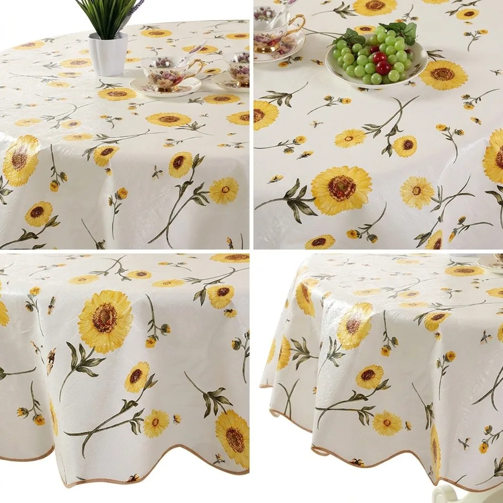1PC Round  Table Cloth Waterproof Table/Oil Cloth  Round For 6 Seaters 4 Seaters  Round Table Cover PVC Household Kitchen Supply