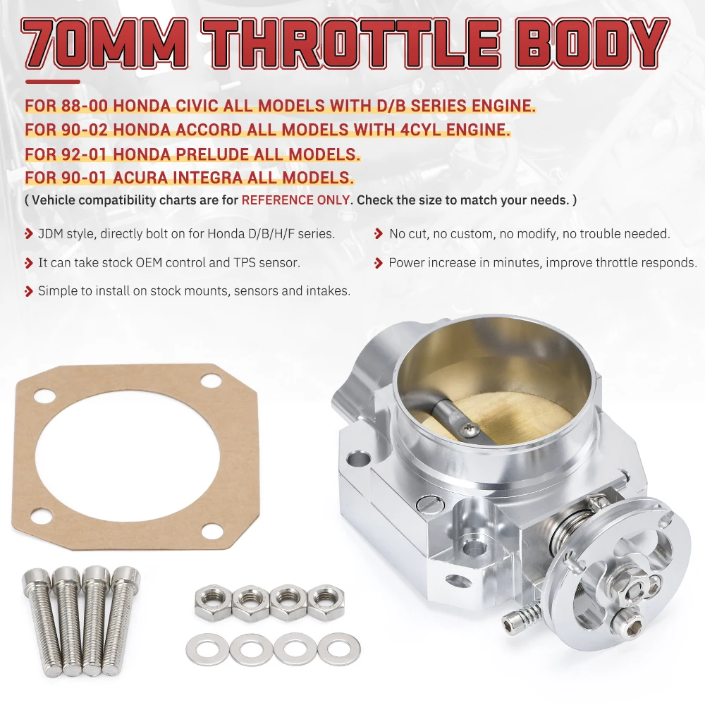 Aluminum Upgrade 70MM Throttle Body Silver For Honda Civic Acura Integra B16 B18 D16 F22 B20 D/B/H/F EF EG EK DC2 H22 D15 D16