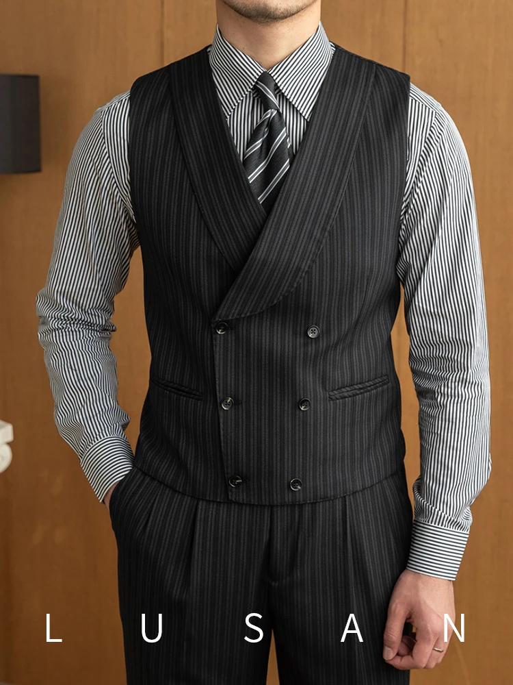 

Mr. Deer Tee Briti Sle Retro Dinner Par Double Row Button Striped Vest Versatile Faionable Men's Tank Top Trendy