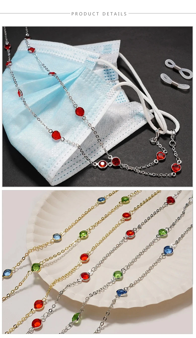 Wasser-Diamant-Sonnenbrillenkette, modische Metallmaske, schlichte Perlen-Edelstein-Brillenkette, Charm, rotes Brillenband, Brillenrahmen-Seil – Detail 3