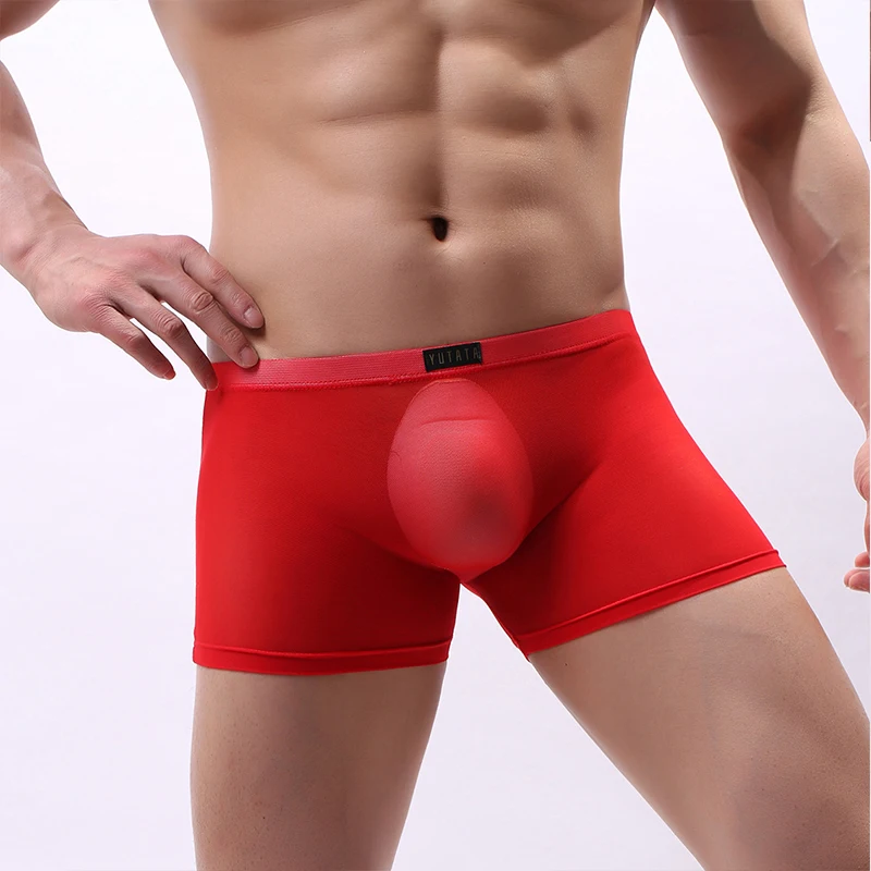 Eur tamanho masculino bulge bolsa boxer malha respirável ultra-fino shorts ver através cuecas cueca homem calcinha transparente