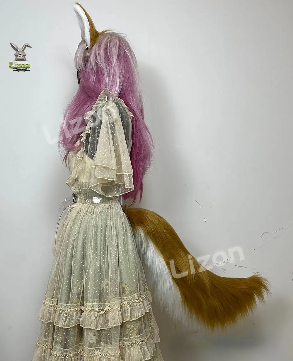 Genshin Impact Gorou Render Cosplay Headwear Plush Ear Tail Set Fox Ears Tail Can Swing Fox Boy Cosplay Costume Accessories Prop