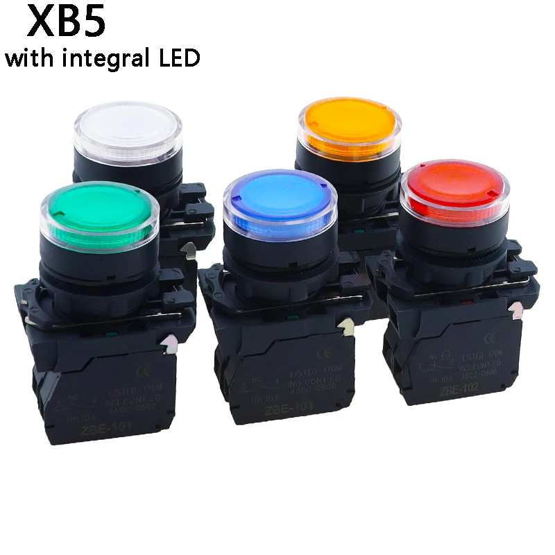 22MM waterproof illuminated push button switch momentary switch with integral LED NB5 XB5 AW33B1C 22mm spring return