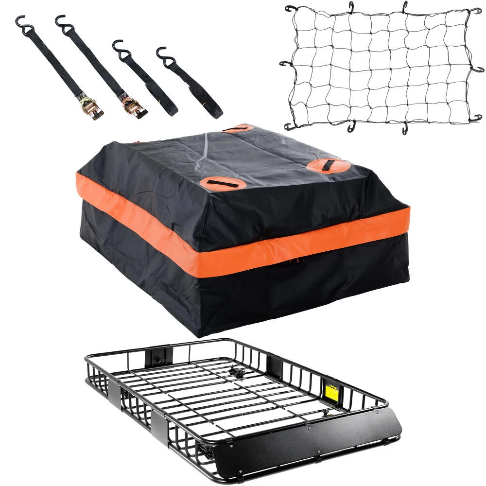64"x39"Roof Rack Rooftop Cargo Carrier Basket with Waterproof Bag Tie Down Strap & Net Car Top Luggage Holder for SUV