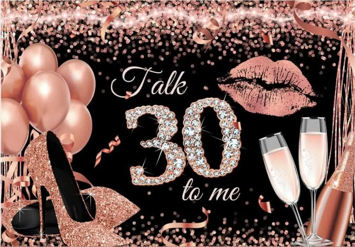 Happy 30th Birthday Backdrop Women Rose Gold Photography Background Pink High Heel Champagne Party Banner Decorations Supplies