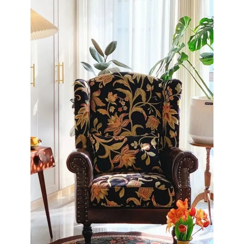 French retro fabric leather splicing single chair American living room small apartment high back leisure single sofa