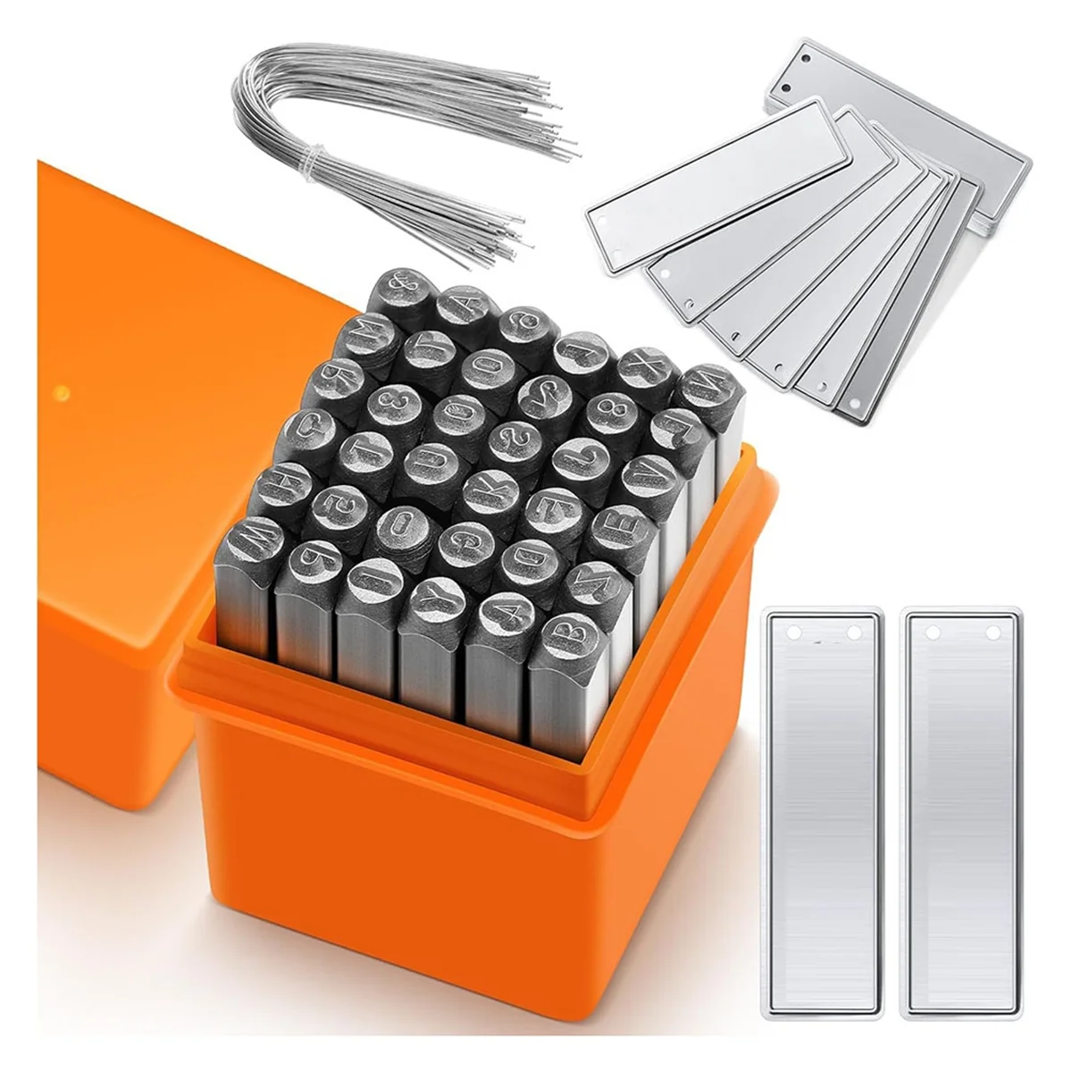 36 Pcs Steel Metal Stamping Set 1/8 Inch(3mm) with 50 Pcs Aluminum Plant Label, Steel Number and Letter Stamp Tool Kit