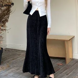 Fashion Temperament High Waist Mermaid Skirt Autumn Winter Women's Clothing Korean Simplicity Solid Color Midi Skirts for Female