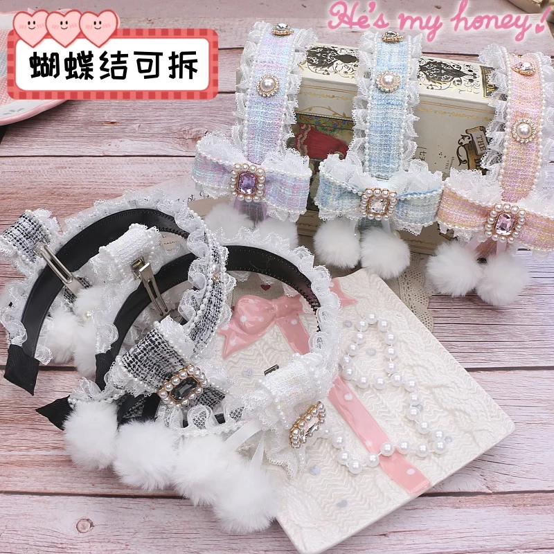

Оригинальные японские милые волосы в стиле Лолиты ручной работы со стразами, аксессуары для волос Love, мягкие милые головные уборы для девочек, повязка на голову массового производства