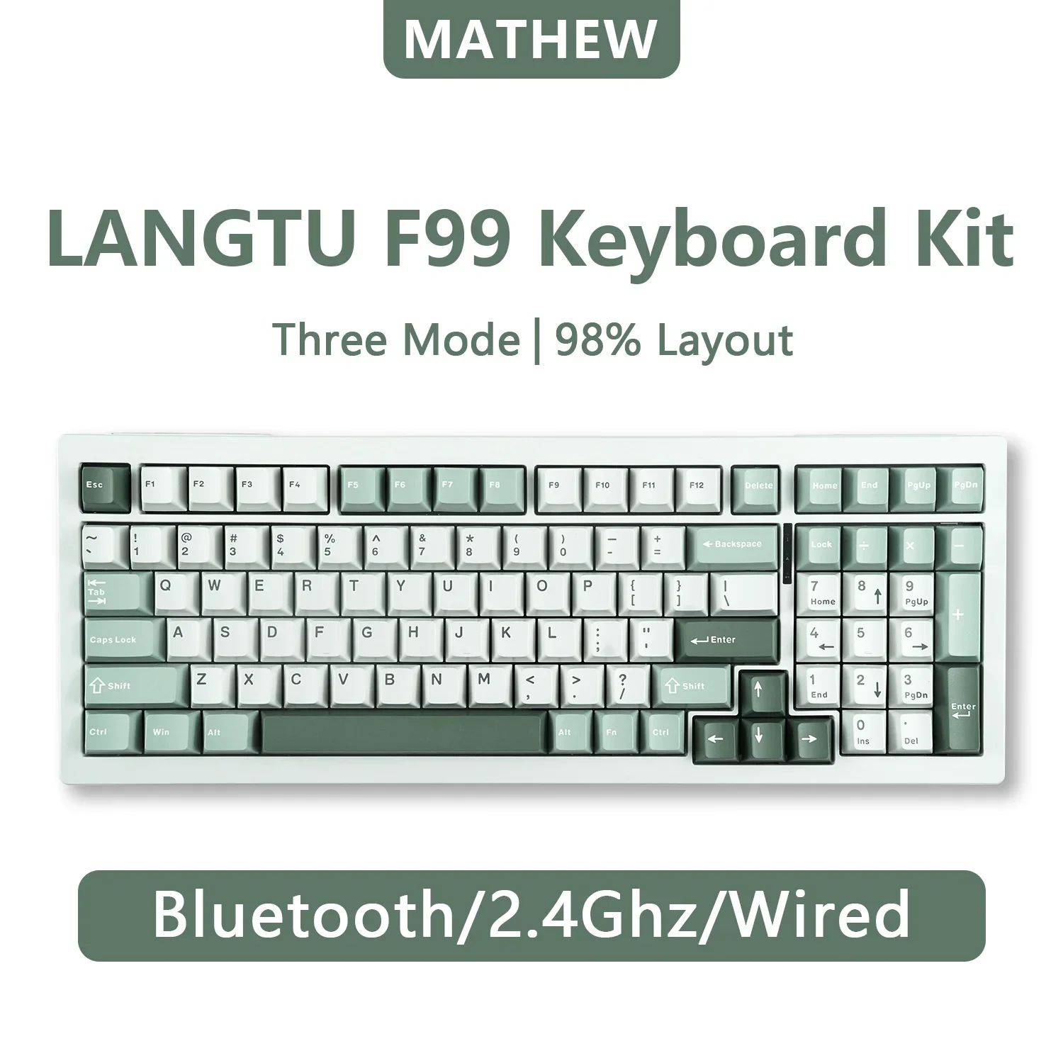 MATHEW-LANGTU F99 RGB Backlight Mechanical Keyboard 3mode Wireless 98% Layout Gasket Hot Swappable Compatible Office Gaming