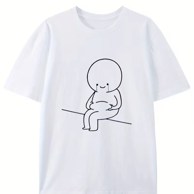 Short-Sleeve Shirt for Summer, Feeling Sad about Gaining Weight, Creatively Designed Round-Neck T-Shirt, Unisex Casual Tops