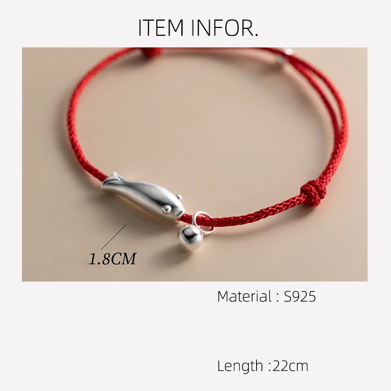 La Monada Red Thread For Hand 925 Sterling Silver Bracelets Women String Silver 925 Women Bracelet Cute Fish Blessing