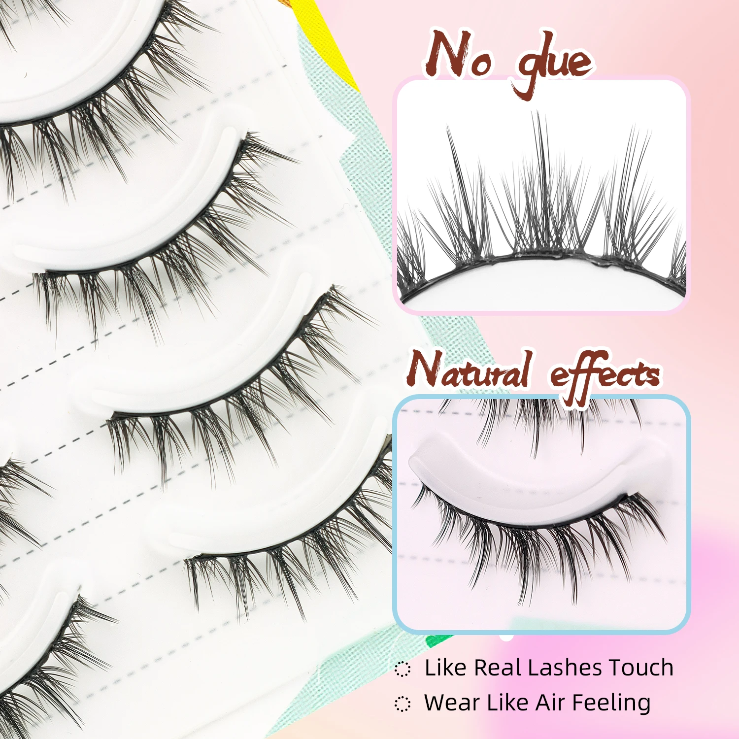 5 أزواج من الرموش الصناعية ذاتية اللصق مع رموش الشيطان الصغيرة الطبيعية والنحيلة، تصميم جديد خالٍ من الغراء