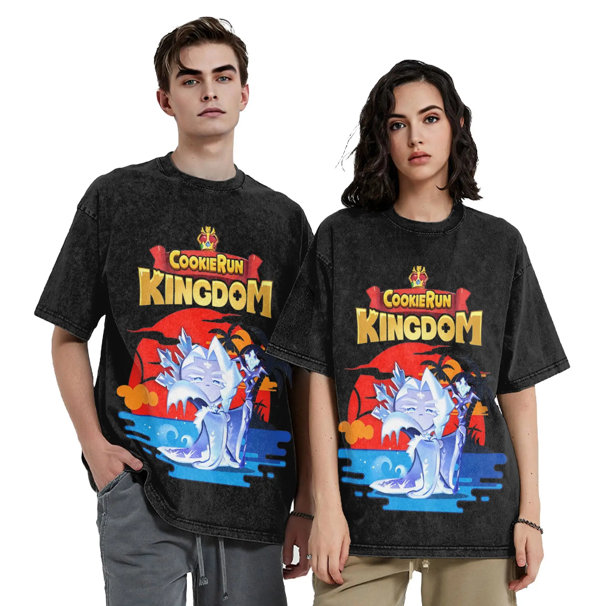 

Leisure Summer Cookie Frost Queen Cookie Vintage Washed T Shirt Short Sleeve Tops Cookie Run Kingdom 100%Cotton Summer Clothes