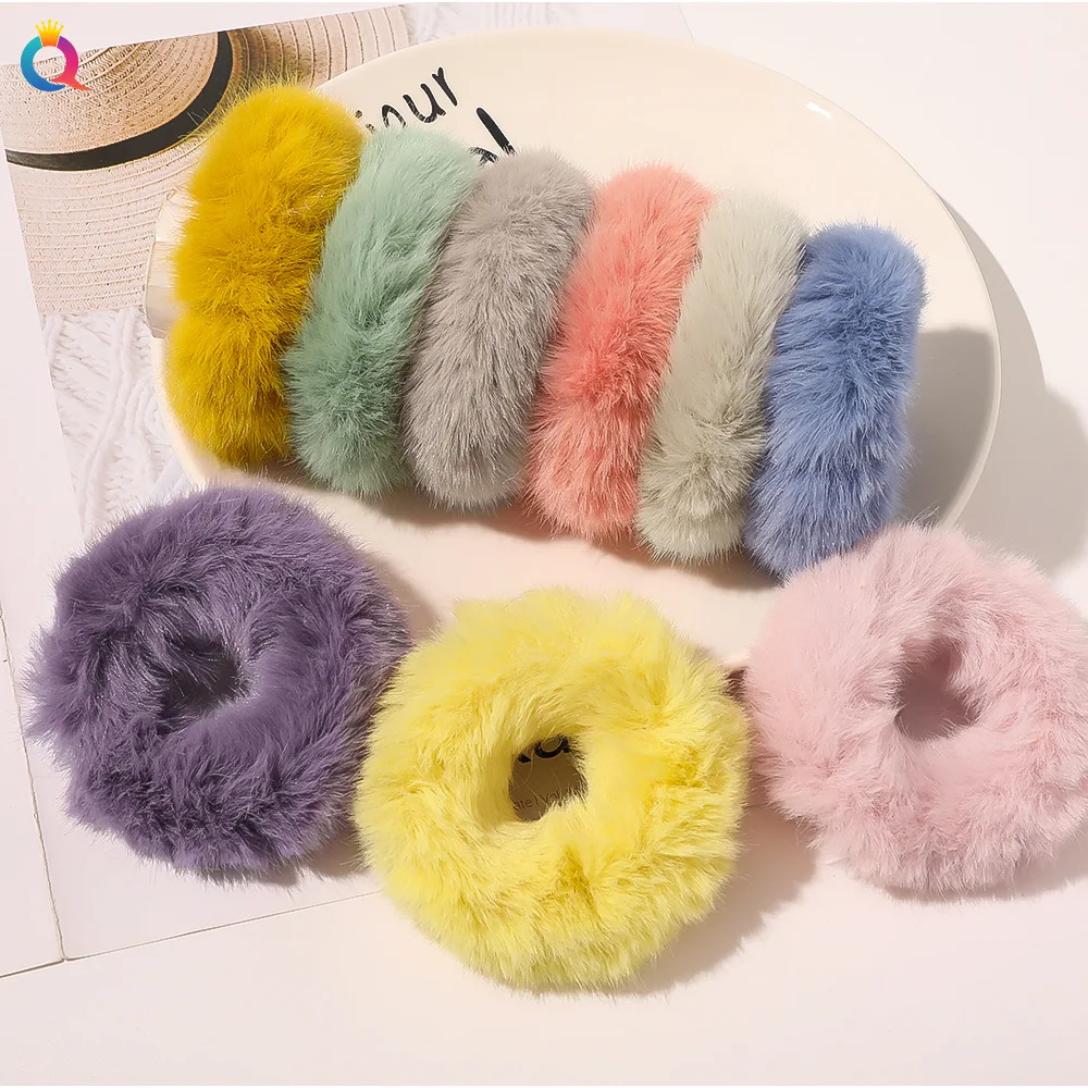 Fluffy Warm Autumn Winter Elastic Hair Band Scrunchies Large Intestine Hair Ring For Women Girls Plush Hair Rope Hairwear