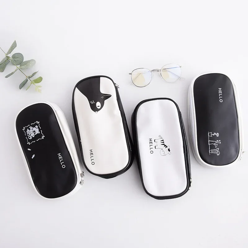 

Женский черный пенал, корейские канцелярские принадлежности, многофункциональная сумка для ручек, Женский пенал на молнии