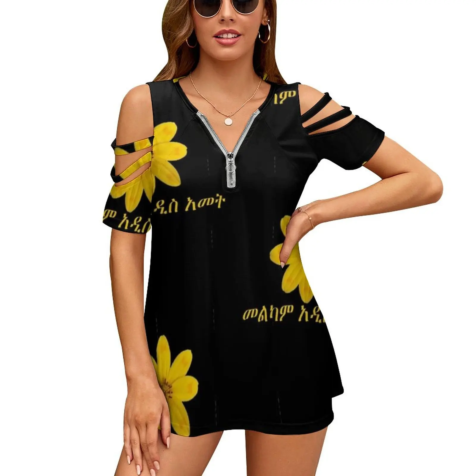 المرأة سنة جديدة سعيدة إثيوبيا إنكوتاتاش 2012 المرأة سستة أنماط مختلفة مطبوعة تي شيرت بلايز كامل تي شيرت مطبوع سنة جديدة سعيدة